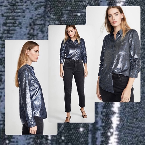 Cinq a Sept Onyx Isha Sequined Button Down Top NWT - Picture 7 of 13